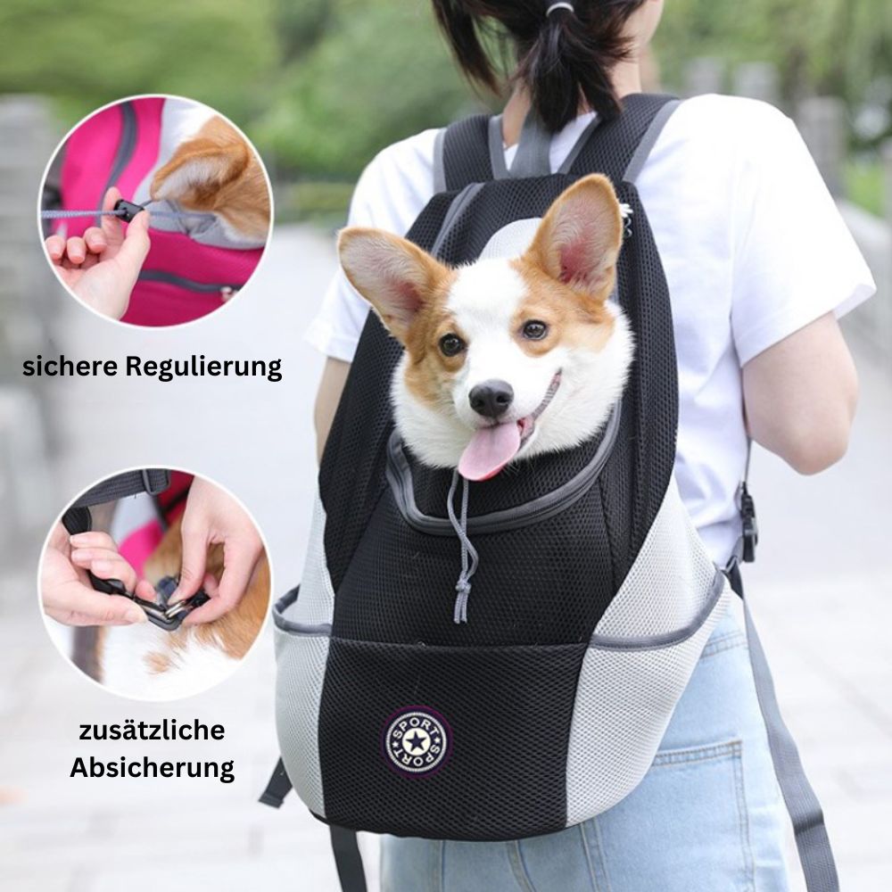 Der Hunderucksack hat eine sichere Regulierung und eine zusätzliche Absicherung